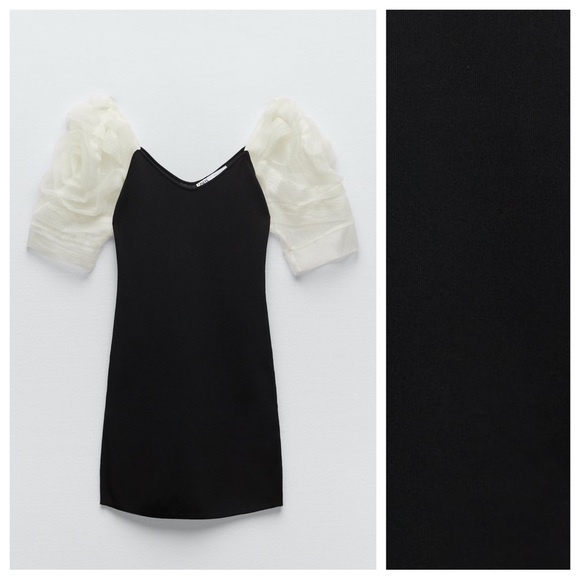 NWT. Zara Black/Cream Knitted Mini Dress with Contrasting Details. Size S. - Picture 7 of 12